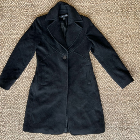 Albert Nipon Wool Cashmere Black Long‎ Coat Women's Size 4 - Picture 1 of 6